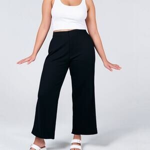 Exclusively Misook Black Stretch Knit Pants High Waist Cropped Wide Leg Size L